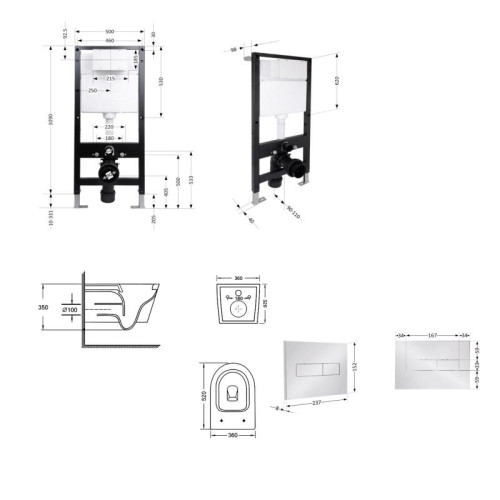 Готовое решение Qtap для ванной комнаты: подвесной унитаз Swan Ultra Quiet 520x360x320 + комплект инсталляции Standard (линейная кнопка Chrome)