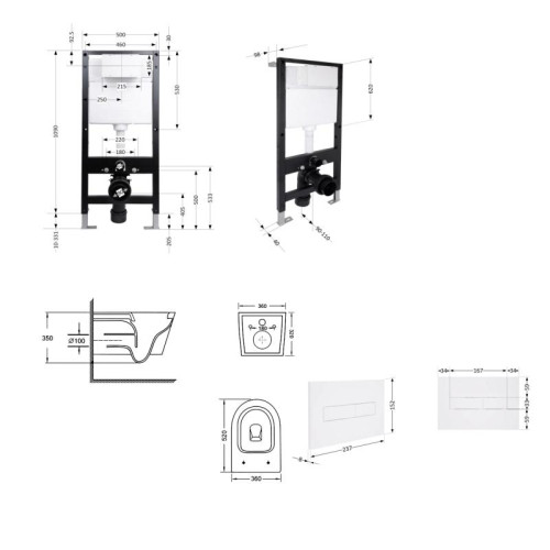 Готовое решение Qtap для ванной комнаты: подвесной унитаз Swan Ultra Quiet 520x360x320 + комплект инсталляции Standard (линейная кнопка White)
