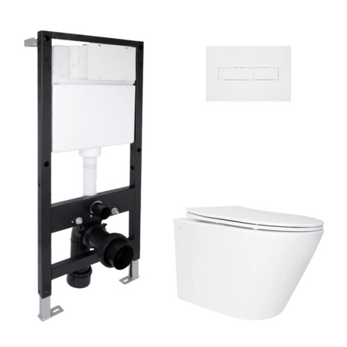 Готовое решение Qtap для ванной комнаты: подвесной унитаз Swan Ultra Quiet 520x360x320 + комплект инсталляции Standard (линейная кнопка White)