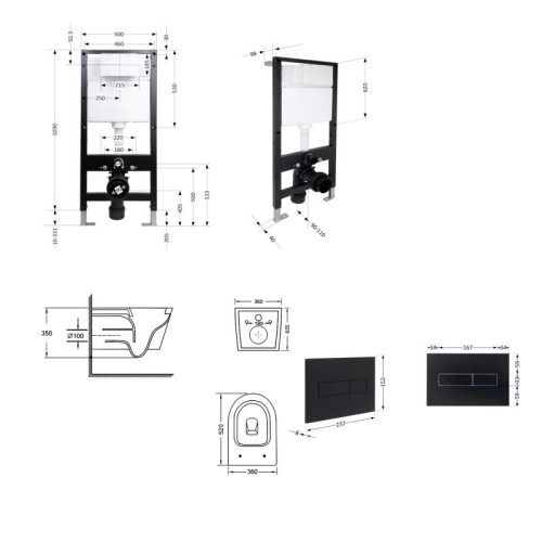 Готовое решение Qtap для ванной комнаты: подвесной унитаз Swan Ultra Quiet 520x360x320 + комплект инсталляции Standard (линейная кнопка Black)