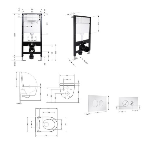 Готовое решение Qtap для ванной комнаты: подвесной унитаз Taurus Ultra Quiet 485x360x350 + комплект инсталляции Standard (круглая кнопка Chrome)