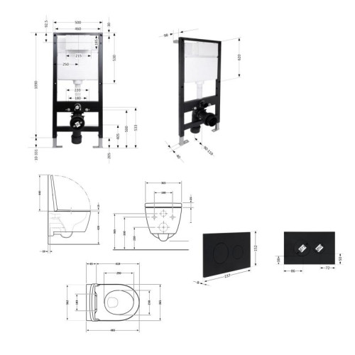 Готовое решение Qtap для ванной комнаты: подвесной унитаз Taurus Ultra Quiet 485x360x350 + комплект инсталляции Standard (круглая кнопка Black)
