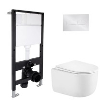 Готовое решение Qtap для ванной комнаты: подвесной унитаз Taurus Ultra Quiet 485x360x350 + комплект инсталляции Standard (линейная кнопка Chrome) Готовое решение Qtap для ванной комнаты: подвесной унитаз Taurus Ultra Quiet 485x360x350 + комплект инсталляции Standard (линейная кнопка Chrome)