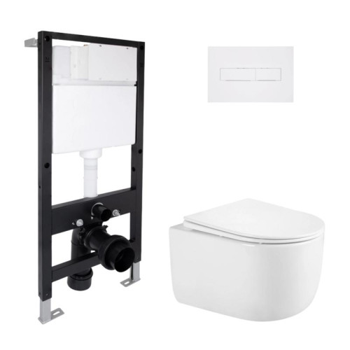 Готовое решение Qtap для ванной комнаты: подвесной унитаз Taurus Ultra Quiet 485x360x350 + комплект инсталляции Standard (линейная кнопка White) Готовое решение Qtap для ванной комнаты: подвесной унитаз Taurus Ultra Quiet 485x360x350 + комплект инсталляции Standard (линейная кнопка White)