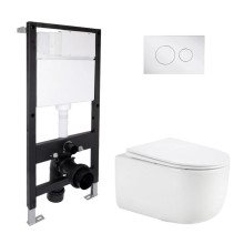 Готовое решение Qtap для ванной комнаты: подвесной унитаз Taurus Ultra Quiet 515x360x350 + комплект инсталляции Standard (круглая кнопка Chrome) Готовое решение Qtap для ванной комнаты: подвесной унитаз Taurus Ultra Quiet 515x360x350 + комплект инсталляции Standard (круглая кнопка Chrome)