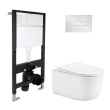 Готовое решение Qtap для ванной комнаты: подвесной унитаз Taurus Ultra Quiet 515x360x350 + комплект инсталляции Standard (линейная кнопка Chrome)