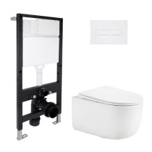 Готовое решение Qtap для ванной комнаты: подвесной унитаз Taurus Ultra Quiet 515x360x350 + комплект инсталляции Standard (линейная кнопка White)