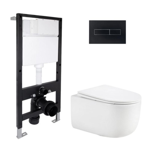 Готовое решение Qtap для ванной комнаты: подвесной унитаз Taurus Ultra Quiet 515x360x350 + комплект инсталляции Standard (линейная кнопка Black) Готовое решение Qtap для ванной комнаты: подвесной унитаз Taurus Ultra Quiet 515x360x350 + комплект инсталляции Standard (линейная кнопка Black)