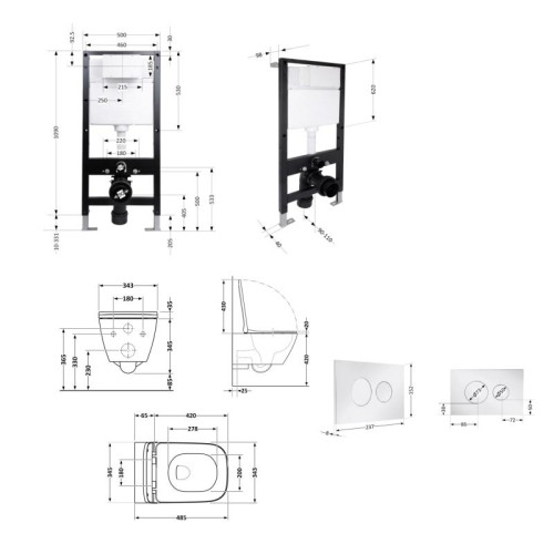 Готовое решение Qtap для ванной комнаты: подвесной унитаз Gemini Ultra Quiet 485x340x350 + комплект инсталляции Standard (круглая кнопка Chrome)