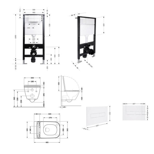 Готовое решение Qtap для ванной комнаты: подвесной унитаз Gemini Ultra Quiet 485x340x350 + комплект инсталляции Standard (линейная кнопка White)