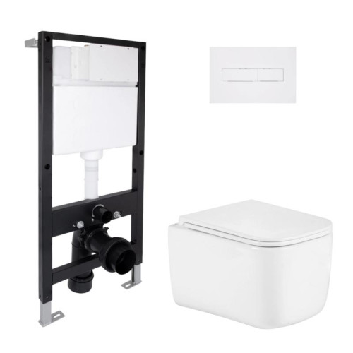 Готовое решение Qtap для ванной комнаты: подвесной унитаз Gemini Ultra Quiet 485x340x350 + комплект инсталляции Standard (линейная кнопка White)