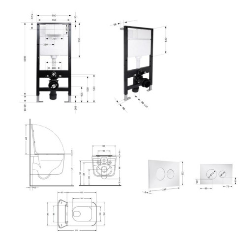 Готовое решение Qtap для ванной комнаты: подвесной унитаз Gemini Ultra Quiet 520x360x350 + комплект инсталляции Standard (круглая кнопка Chrome)