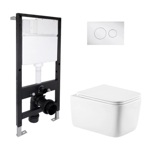Готовое решение Qtap для ванной комнаты: подвесной унитаз Gemini Ultra Quiet 520x360x350 + комплект инсталляции Standard (круглая кнопка Chrome)