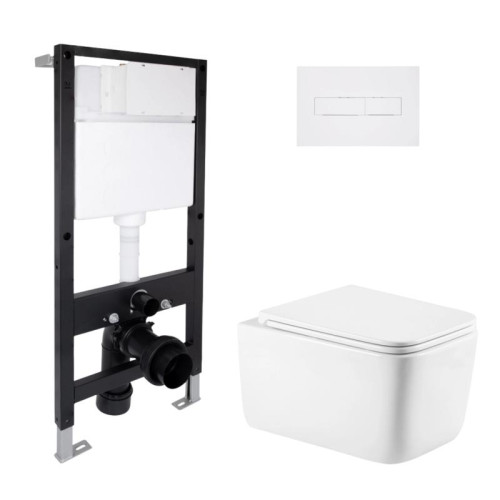 Готовое решение Qtap для ванной комнаты: подвесной унитаз Gemini Ultra Quiet 520x360x350 + комплект инсталляции Standard (линейная кнопка White)
