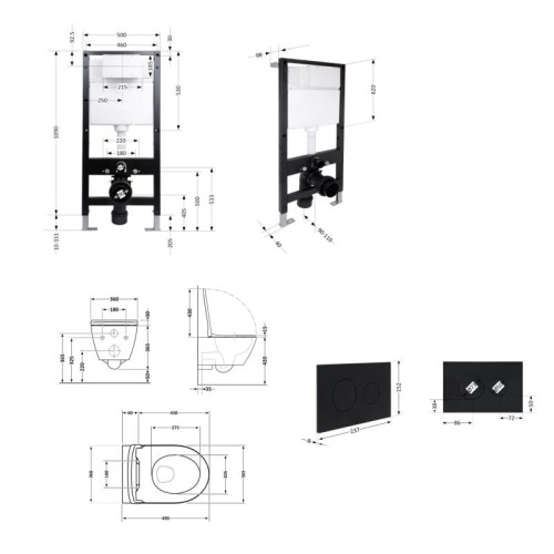 Готовое решение Qtap для ванной комнаты: подвесной унитаз Robin ML Ultra Quiet 490x365x325 + комплект инсталляции Standard (круглая кнопка Black)