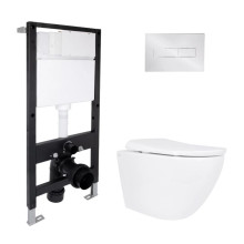 Готовое решение Qtap для ванной комнаты: подвесной унитаз Robin ML Ultra Quiet 520x365x365 + комплект инсталляции Standard (линейная кнопка Chrome) Готовое решение Qtap для ванной комнаты: подвесной унитаз Robin ML Ultra Quiet 520x365x365 + комплект инсталляции Standard (линейная кнопка Chrome)