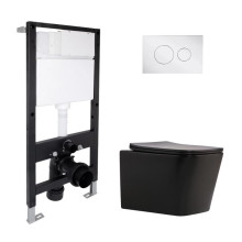 Готовое решение Qtap для ванной комнаты: подвесной унитаз Tern New Ultra Quiet 490x365x325 + комплект инсталляции Standard (круглая кнопка Chrome)