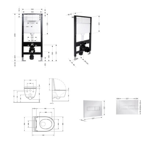 Готовое решение Qtap для ванной комнаты: подвесной унитаз Scorpio Ultra Quiet 520x365x365 + комплект инсталляции Standard (линейная кнопка Chrome)