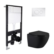 Готовое решение Qtap для ванной комнаты: подвесной унитаз Jay Ultra Quiet 485x360x320 + комплект инсталляции Standard (круглая кнопка Chrome) Готовое решение Qtap для ванной комнаты: подвесной унитаз Jay Ultra Quiet 485x360x320 + комплект инсталляции Standard (круглая кнопка Chrome)