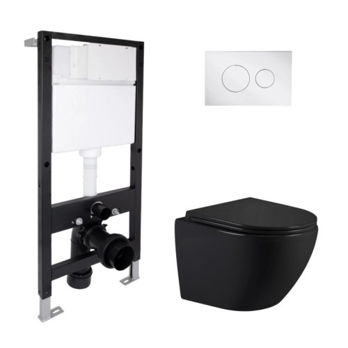 Готовое решение Qtap для ванной комнаты: подвесной унитаз Jay Ultra Quiet 485x360x320 + комплект инсталляции Standard (круглая кнопка Chrome)