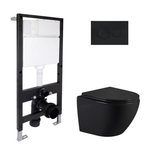 Готовое решение Qtap для ванной комнаты: подвесной унитаз Jay Ultra Quiet 485x360x320 + комплект инсталляции Standard (круглая кнопка Black) Готовое решение Qtap для ванной комнаты: подвесной унитаз Jay Ultra Quiet 485x360x320 + комплект инсталляции Standard (круглая кнопка Black)