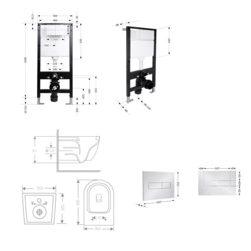 Готовое решение Qtap для ванной комнаты: подвесной унитаз Jay Ultra Quiet 485x360x320 + комплект инсталляции Standard (линейная кнопка Chrome)