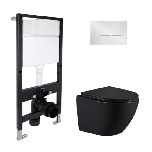 Готовое решение Qtap для ванной комнаты: подвесной унитаз Jay Ultra Quiet 485x360x320 + комплект инсталляции Standard (линейная кнопка Chrome)