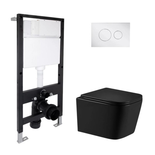 Готовое решение Qtap для ванной комнаты: подвесной унитаз Crow Ultra Quiet 485x340x290 + комплект инсталляции Standard (круглая кнопка Chrome)