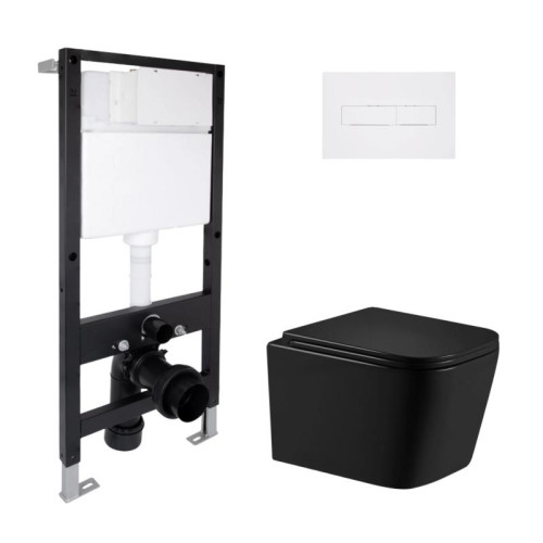 Готовое решение Qtap для ванной комнаты: подвесной унитаз Crow Ultra Quiet 485x340x290 + комплект инсталляции Standard (линейная кнопка White)