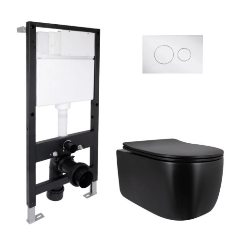 Готовое решение Qtap для ванной комнаты: подвесной унитаз Taurus Ultra Quiet 515x360x350 + комплект инсталляции Standard (круглая кнопка Chrome)