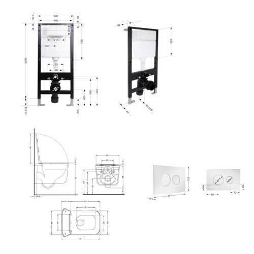 Готовое решение Qtap для ванной комнаты: подвесной унитаз Gemini Ultra Quiet 520x360x350 + комплект инсталляции Standard (круглая кнопка Chrome)
