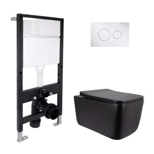 Готовое решение Qtap для ванной комнаты: подвесной унитаз Gemini Ultra Quiet 520x360x350 + комплект инсталляции Standard (круглая кнопка Chrome)