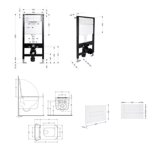 Готовое решение Qtap для ванной комнаты: подвесной унитаз Gemini Ultra Quiet 520x360x350 + комплект инсталляции Standard (линейная кнопка White)
