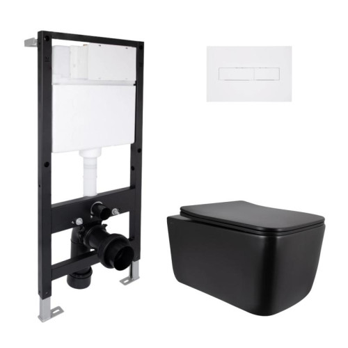 Готовое решение Qtap для ванной комнаты: подвесной унитаз Gemini Ultra Quiet 520x360x350 + комплект инсталляции Standard (линейная кнопка White)