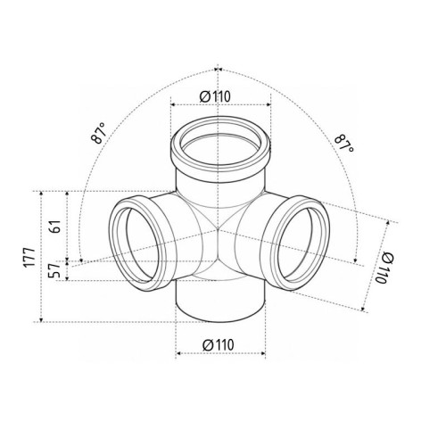 Крестовина двухплоскостная канализационная Ostendorf-OSMA HT-System PLUS 110/110/110/110×87° Крестовина двухплоскостная канализационная Ostendorf-OSMA HT-System PLUS 110/110/110/110×87°