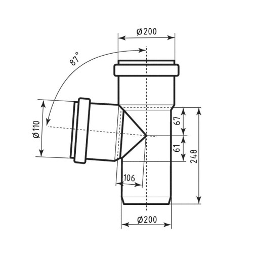 Тройник канализационный Ostendorf-OSMA KG System d200/110/200×87°