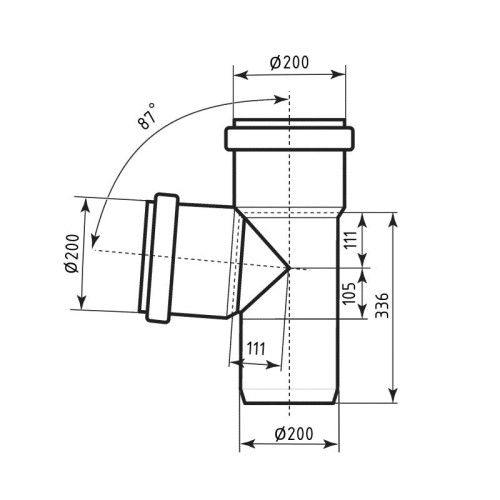 Тройник канализационный Ostendorf-OSMA KG System d200/200/200×87°